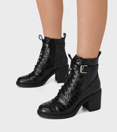 Eleanor Black Heeled Lace Up Ankle Boots